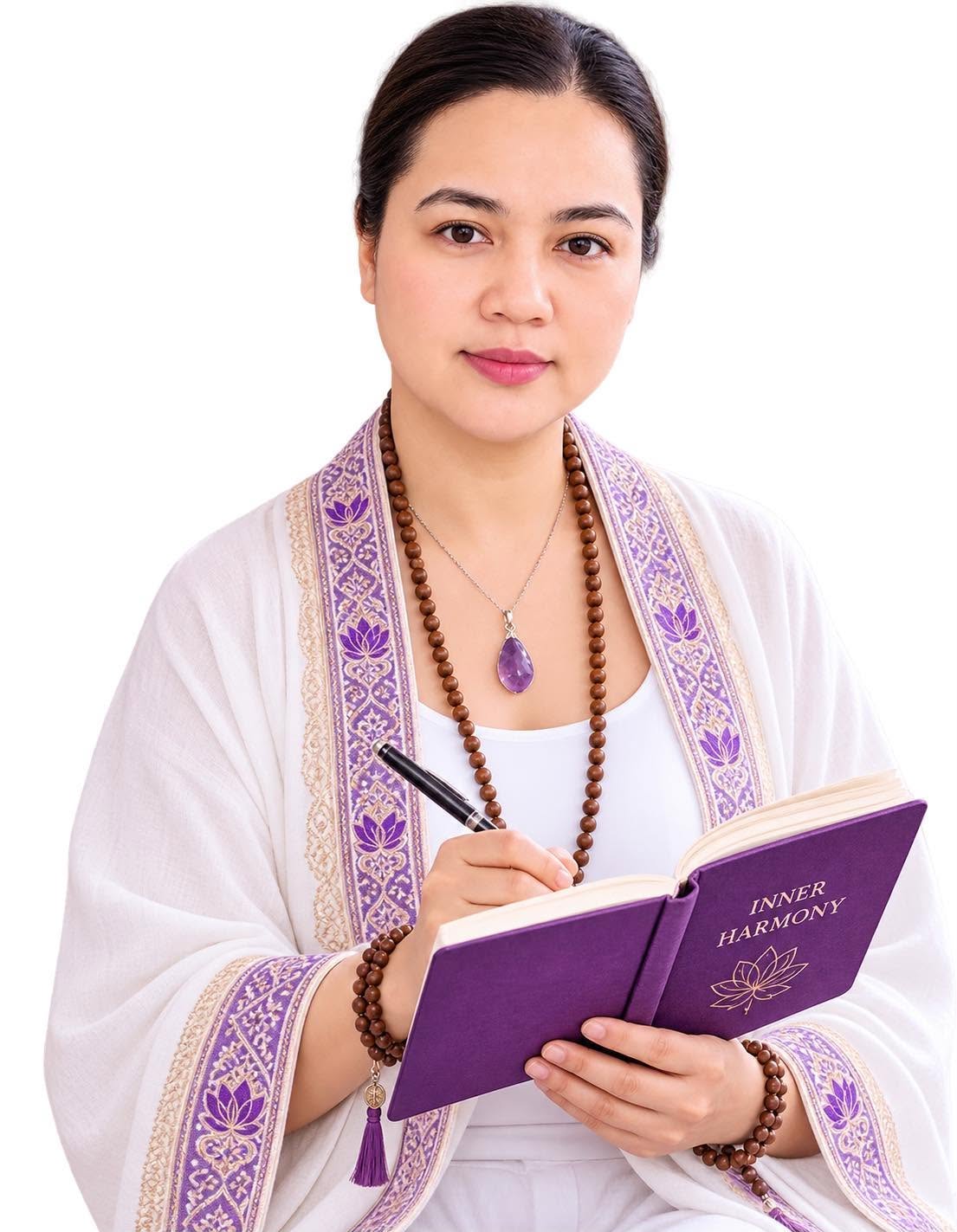 Your guide holding an Inner Harmony journal
